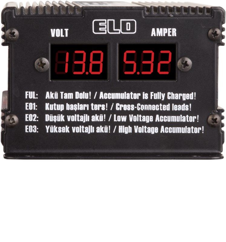 ELO AKÜ ŞARJ CİHAZI GÖSTERGELİ TAM OTOMATİK SMPS MODEL FUL KORUMALI
